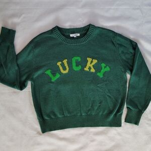 Grayson Threads Green LUCKY Crew Neck Long Sleeve Pullover Cotton Blend
